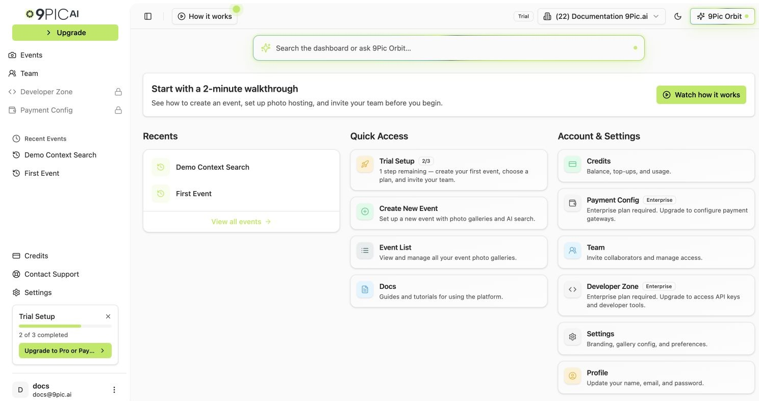 Dashboard home page showing the Profile account card for updating name, email, and password