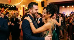 Couple dancing at party