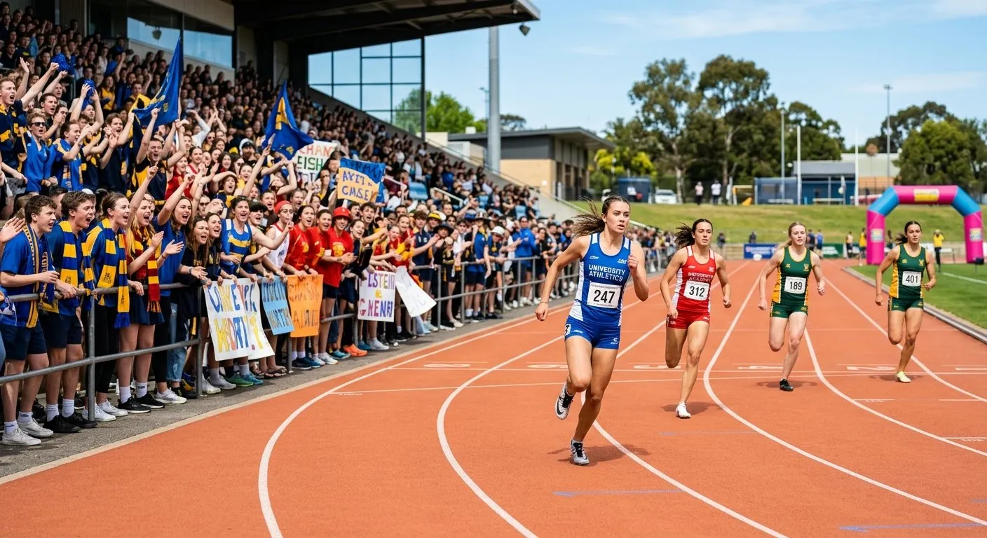 College sports day with students competing in track events