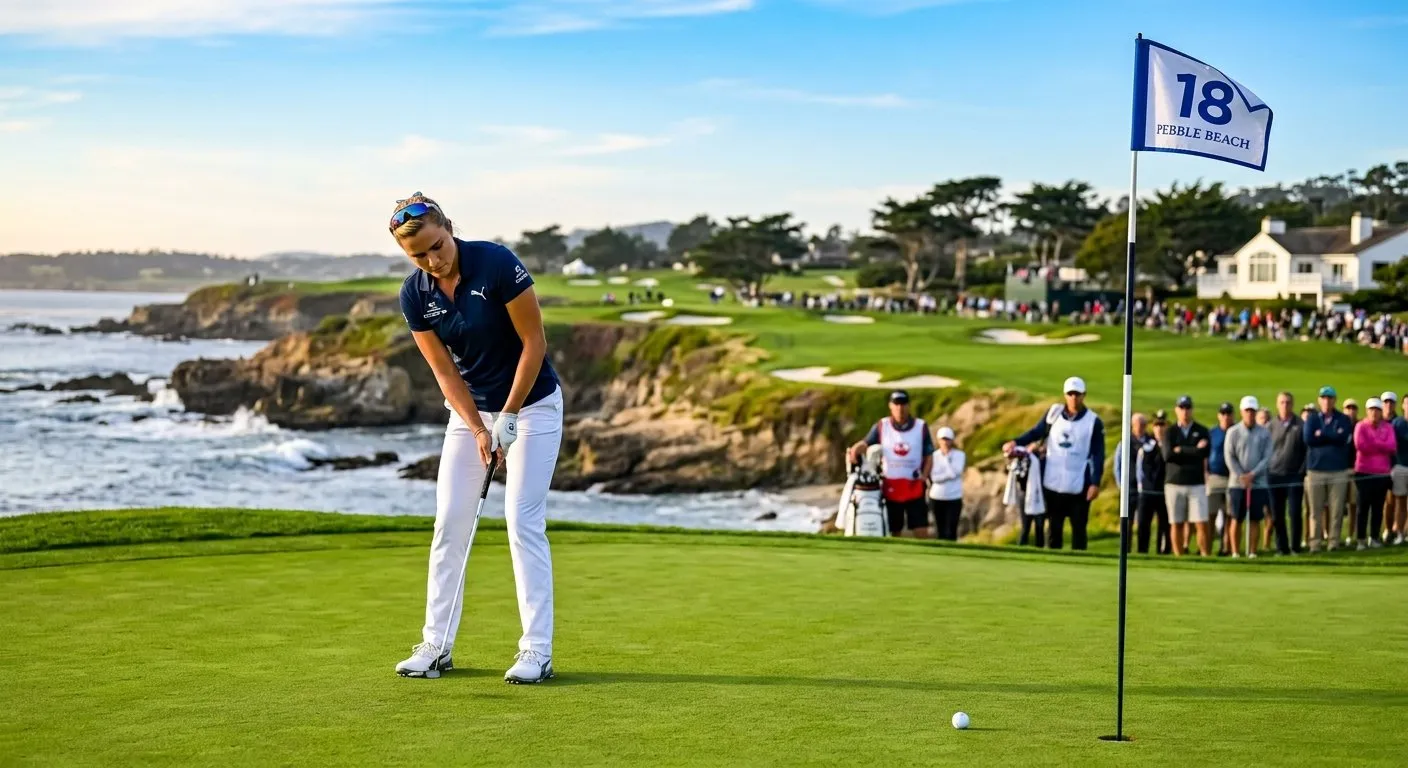 Golfer putting on a pristine green with focused concentration