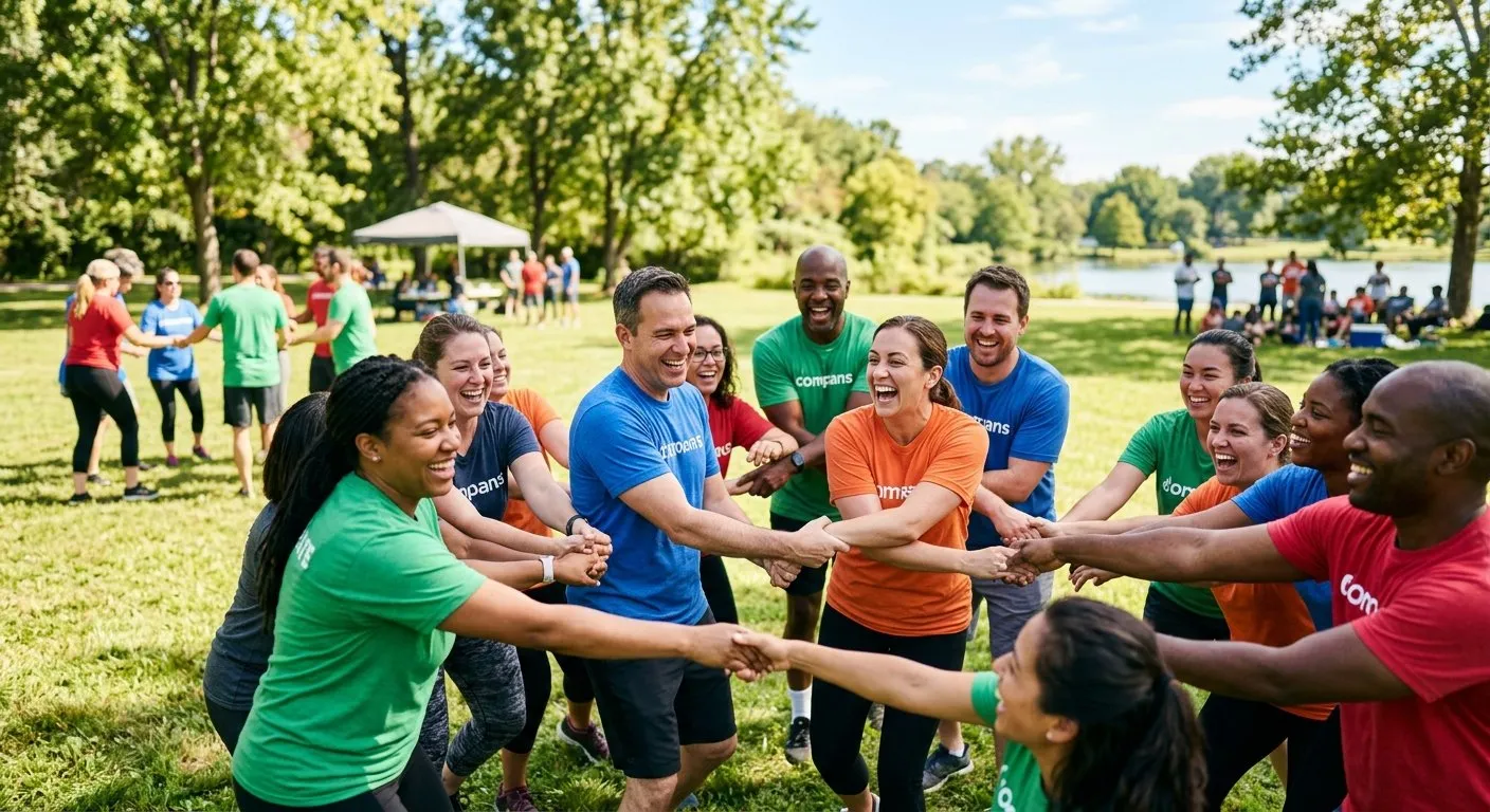 Corporate team building event with employees in a group activity