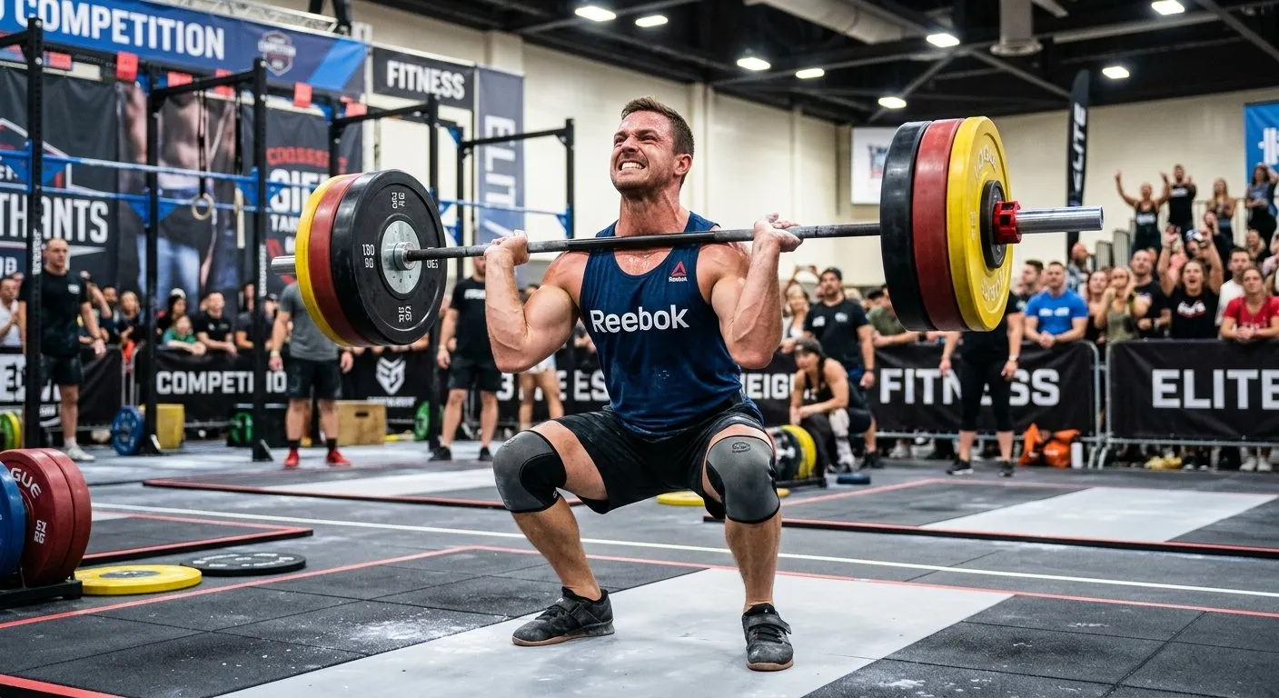 CrossFit fitness competition with athletes performing a heavy lift