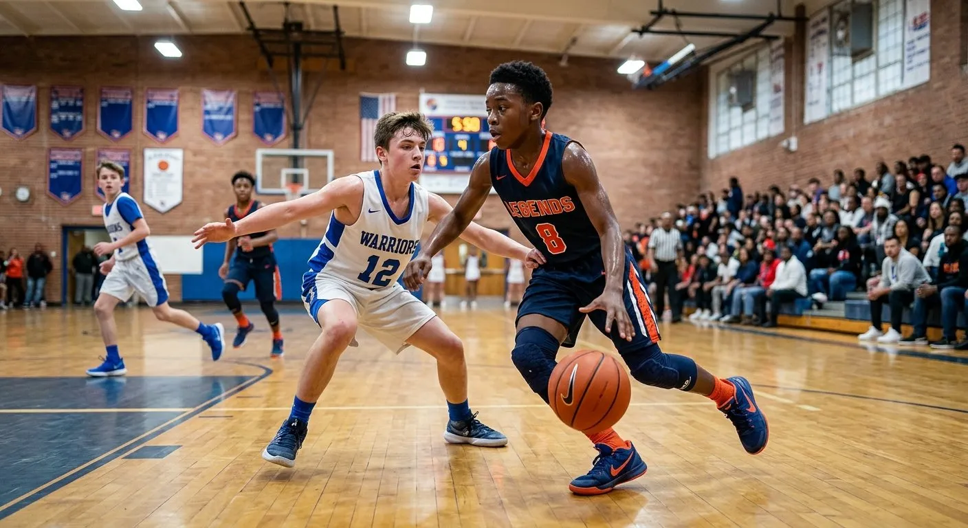 Young basketball players in action during a league game